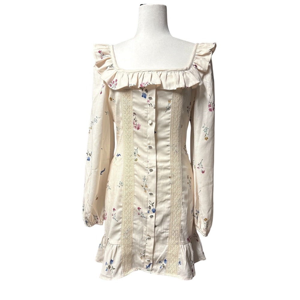 Sadie & Sage Abundance Ruffle Trim Mini Dress Cream Floral Lace Small NWT